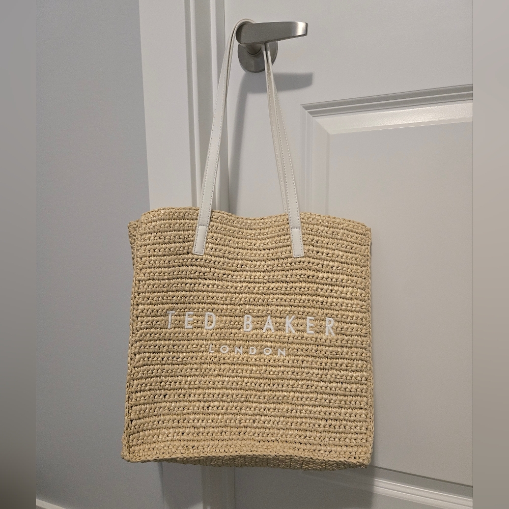 Ted Baker Raffia Skye Tote In White/Beige